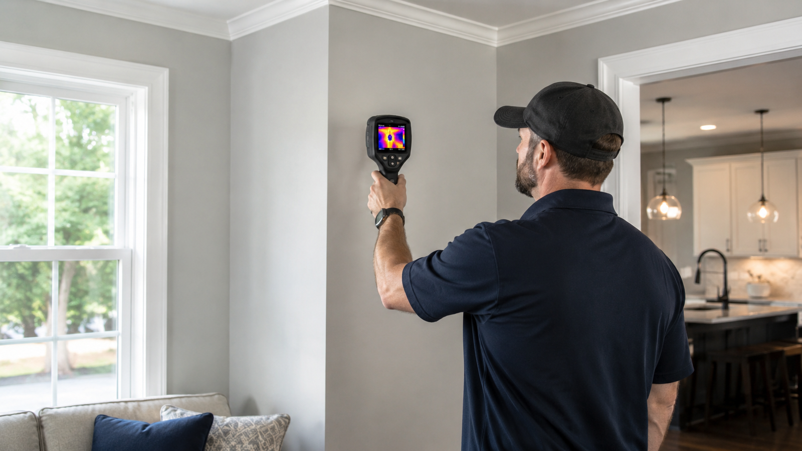 Home inspector using thermal imaging during a residential inspection